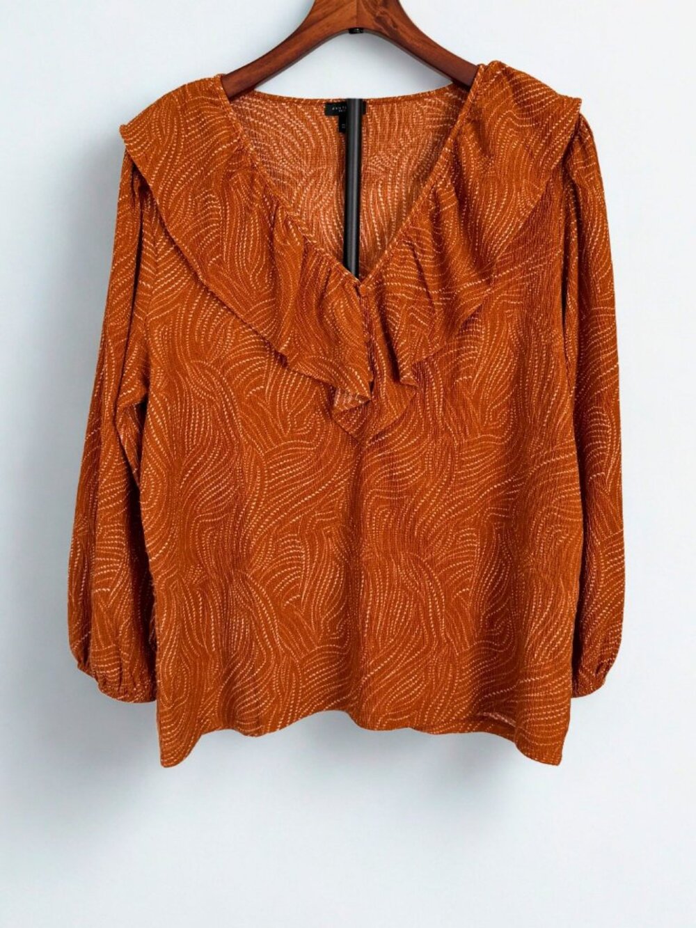 Ann Taylor Size L Orange Blouse with Ruffle Detail